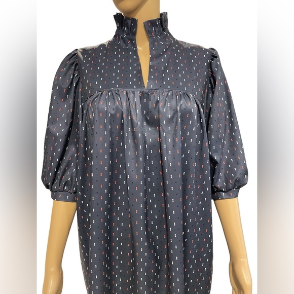 High Neck Dress in Navy Swiss Dot size L - Picture 4 of 6